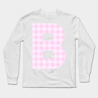 Pink Letter B in Plaid Pattern Background. Long Sleeve T-Shirt